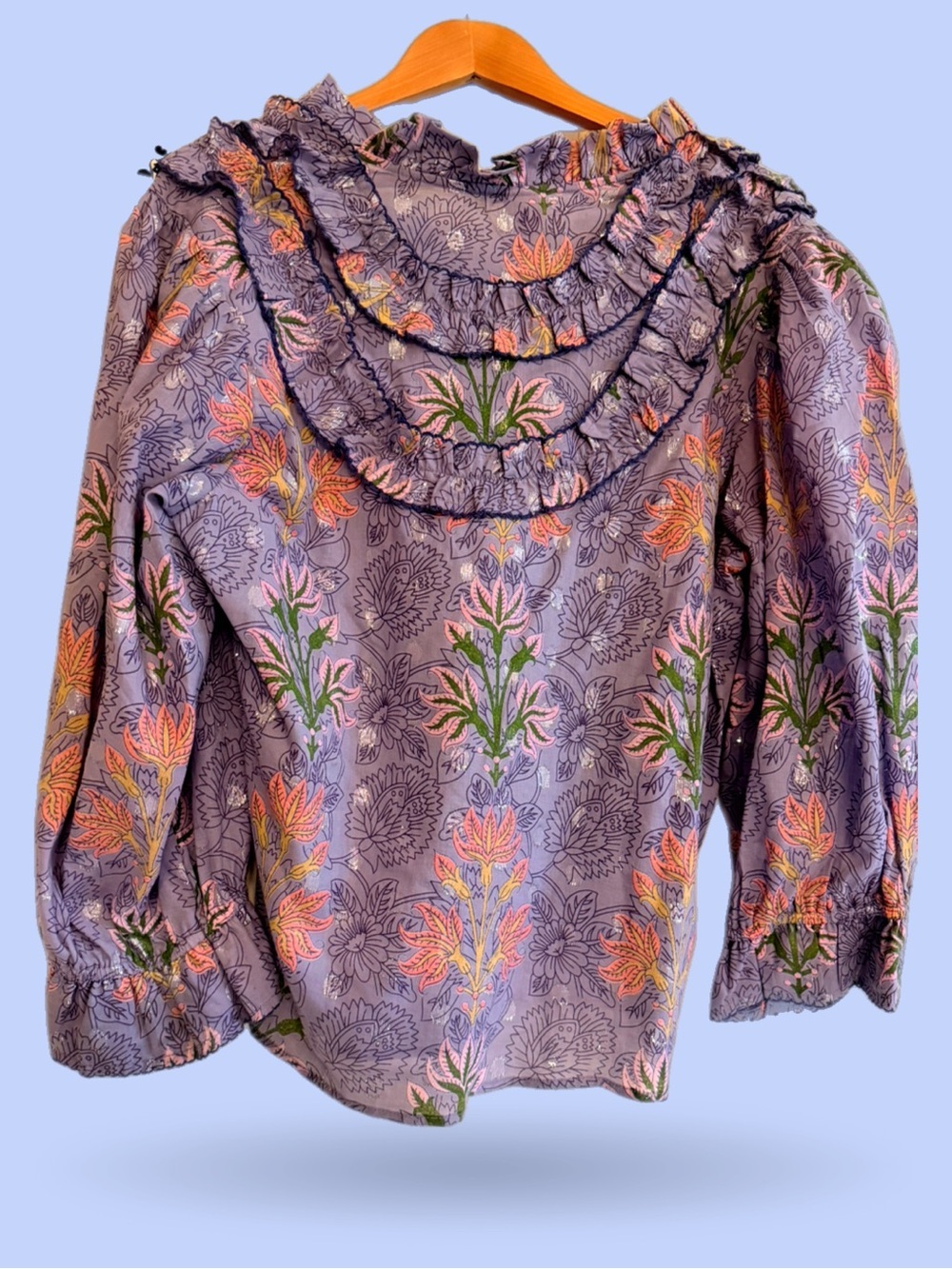 Ivy Jane Lavender Floral Ruffle Tie-Neck Blouse NWT - Picture 3 of 6
